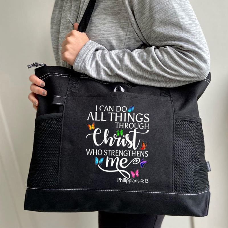 I Can All Things Through Christ Who Strengthens Me Tote Bag Butterfly Tote Bag