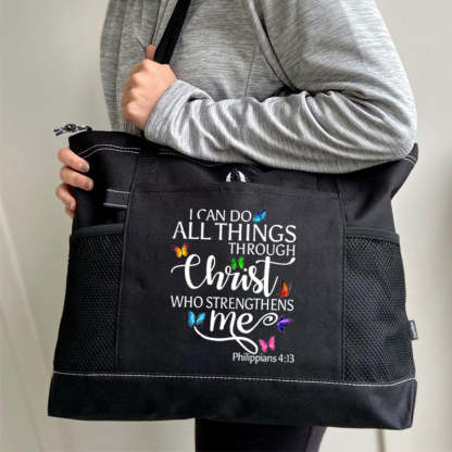 I Can All Things Through Christ Who Strengthens Me Tote Bag Butterfly Tote Bag
