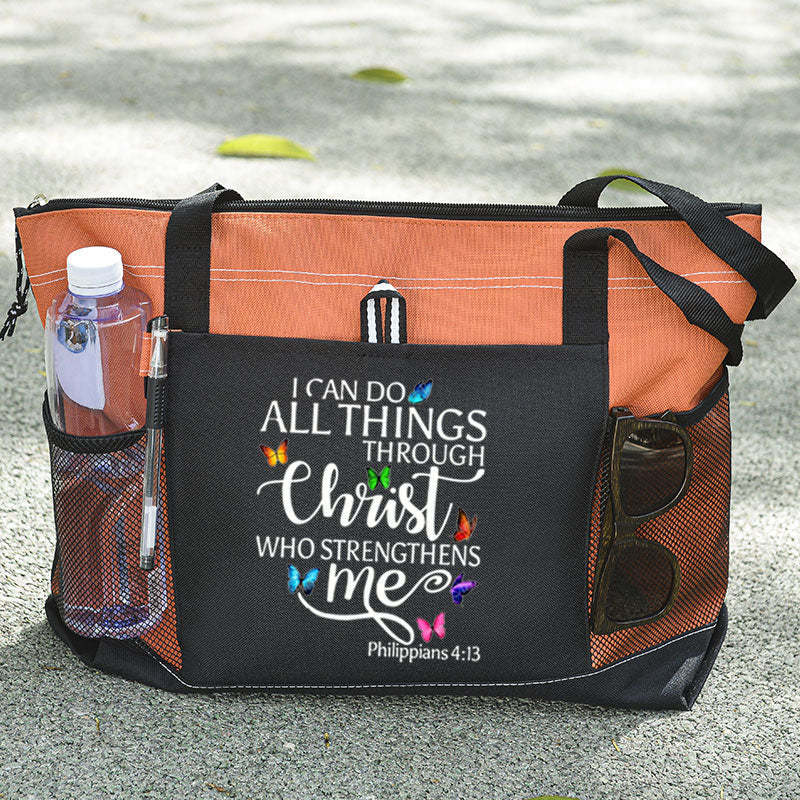 I Can All Things Through Christ Who Strengthens Me Tote Bag Butterfly Tote Bag