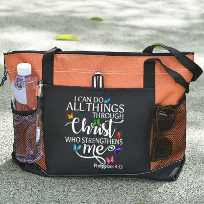 I Can All Things Through Christ Who Strengthens Me Tote Bag Butterfly Tote Bag