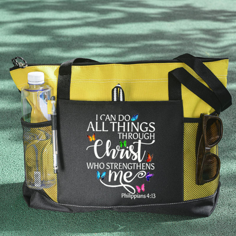 I Can All Things Through Christ Who Strengthens Me Tote Bag Butterfly Tote Bag