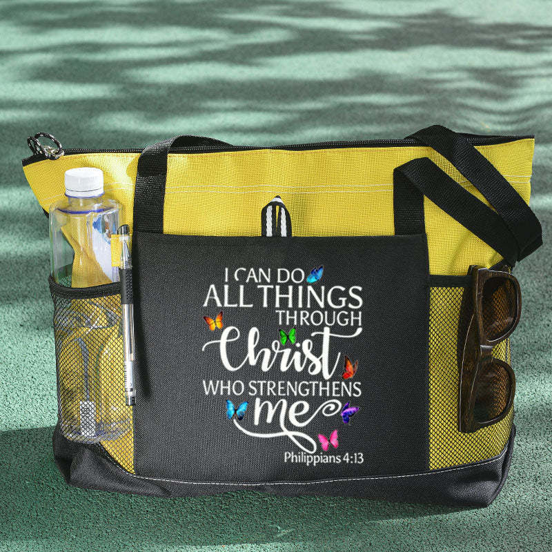 I Can All Things Through Christ Who Strengthens Me Tote Bag Butterfly Tote Bag