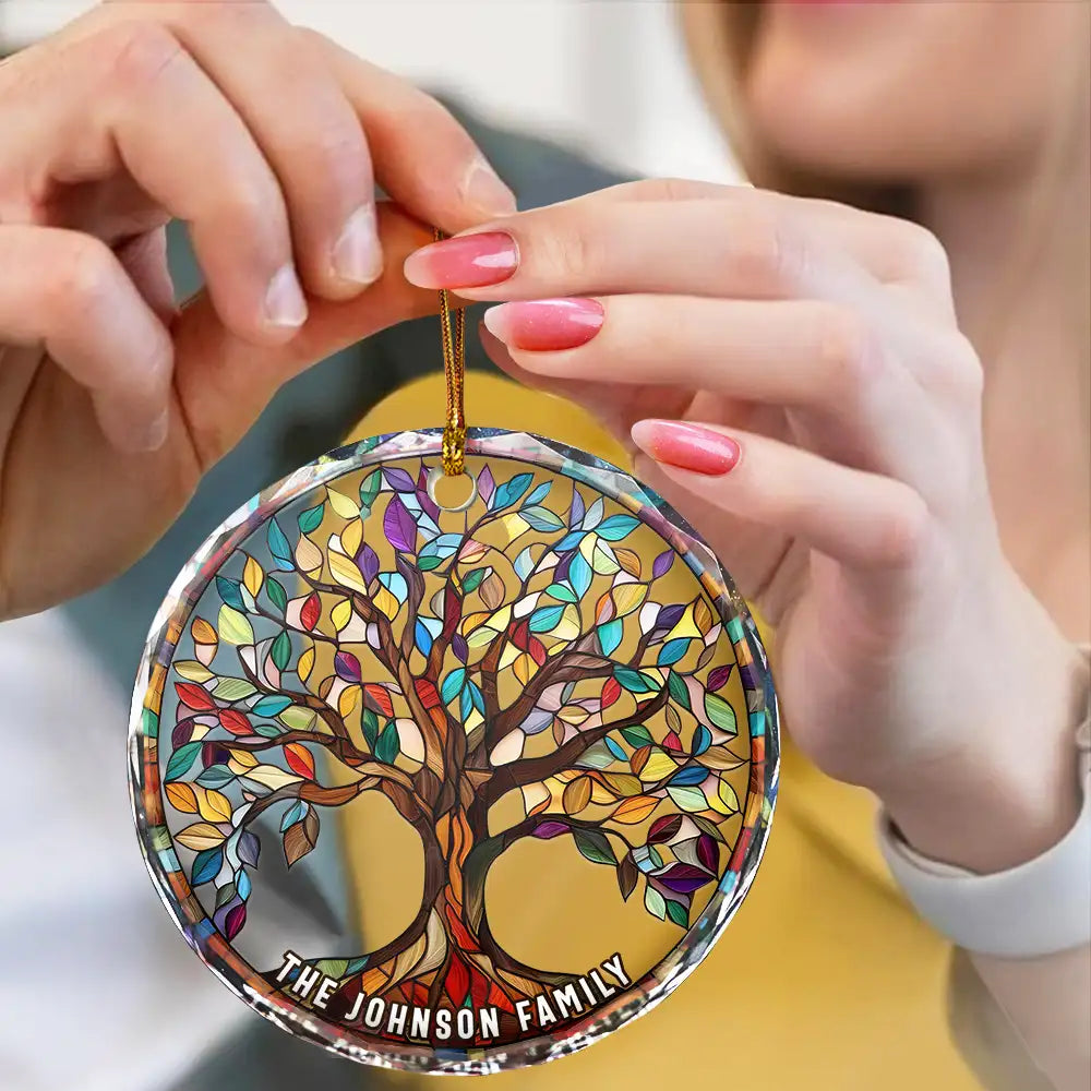 Family Tree Of Life - Personalized Circle Glass Ornament