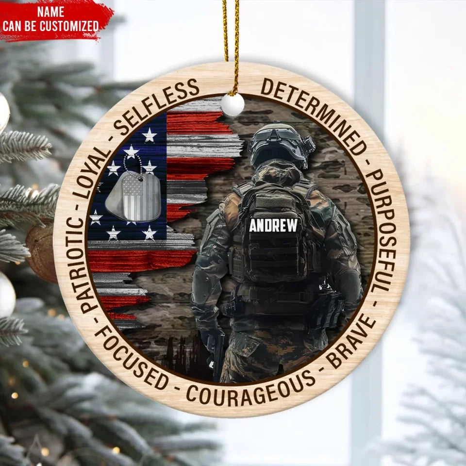 American Soldier - Personalized Ceramic Ornament, Military Ornament, Gift for Dad, Son, Husband