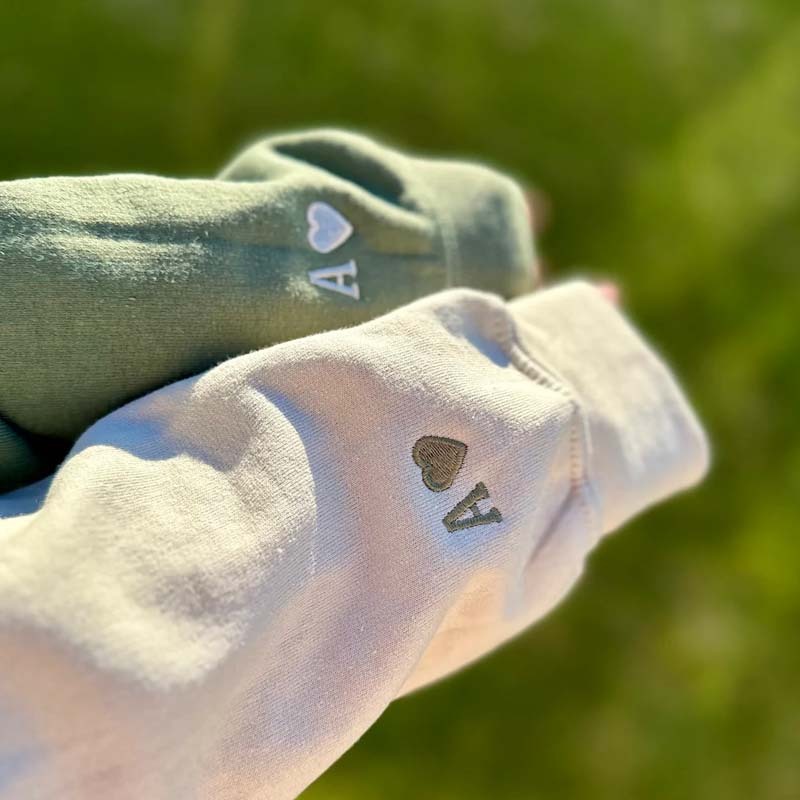 Custom Embroidered Roman Numeral on Neck With Initials on Sleeve Unisex Sweatshirt or Hoodie Valentine's Day Sweatshirt