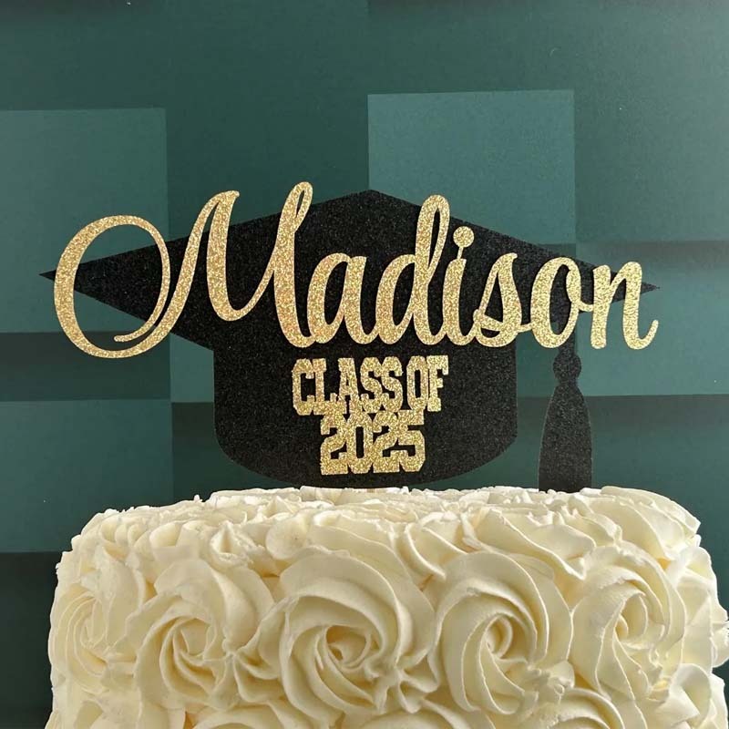 Graduation Cap Glitter Cake Topper - 2025 Grad Personalized Congrats Cake Topper Graduation Party Decor