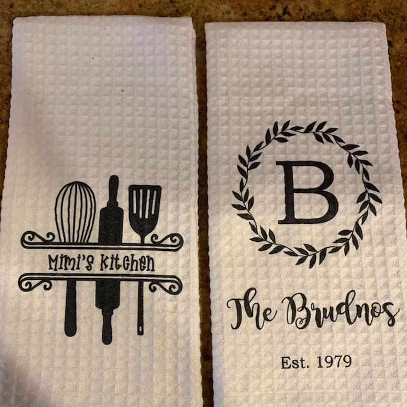 Dish Towel with Kitchen Utensils and Name, Custom Tea Towel, Kitchen Decor