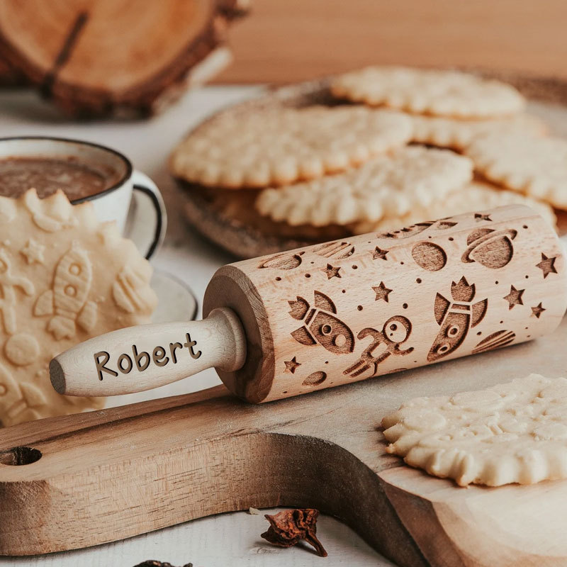 Custom Engraved Kids Rolling Pin, Christmas gift, Cookie Stamp