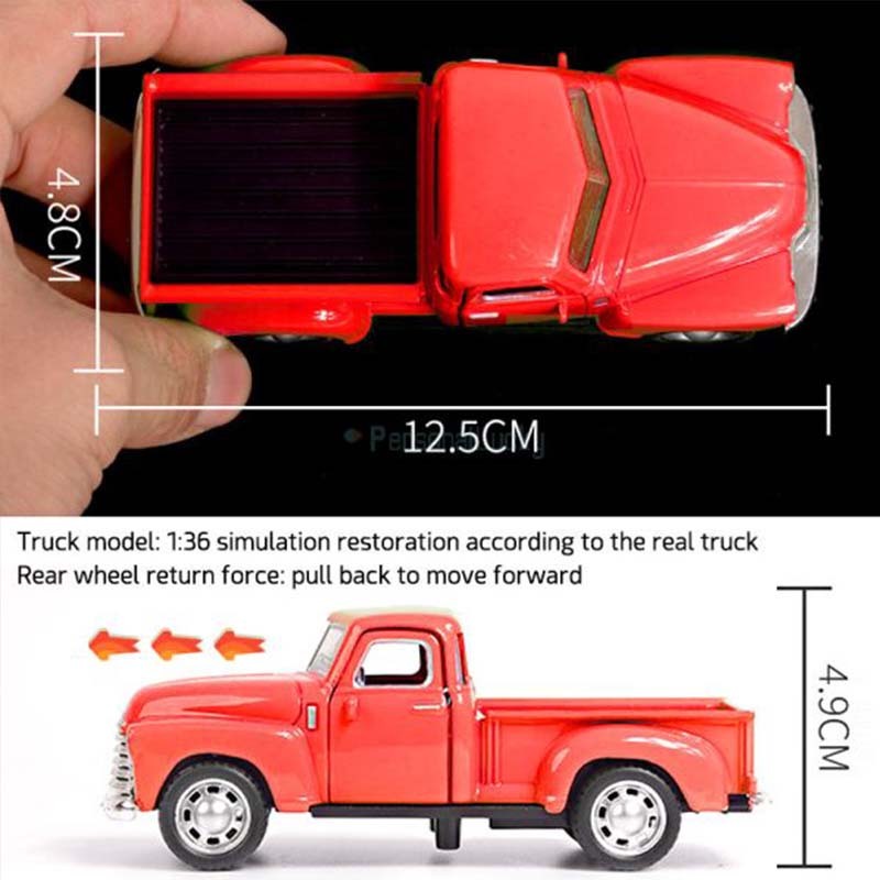 Engraved Red Truck with Christmas Tree Decor Metal Farm Truck