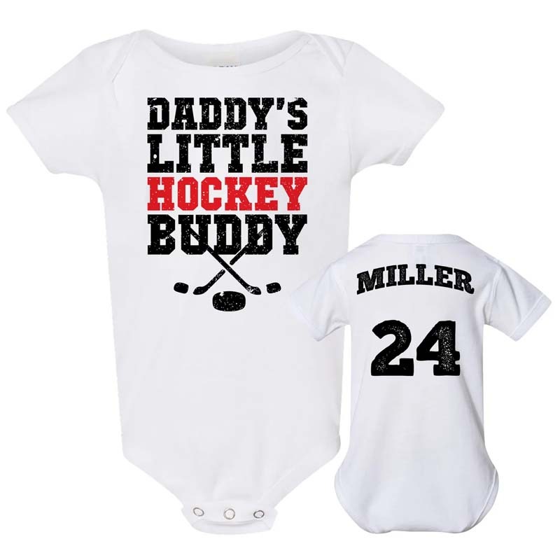 Custom Hockey Baby Bodysuit - "Daddy's Little Hockey Buddy" Personalized Baby Outfit