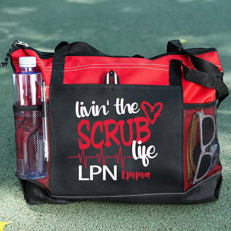 Livin the Scrub Life Nurse Personalized Tote Bag，RN, LPN, CNA Personalized Tote bag