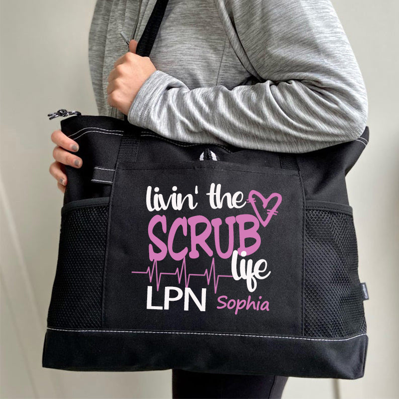 Livin the Scrub Life Nurse Personalized Tote Bag，RN, LPN, CNA Personalized Tote bag