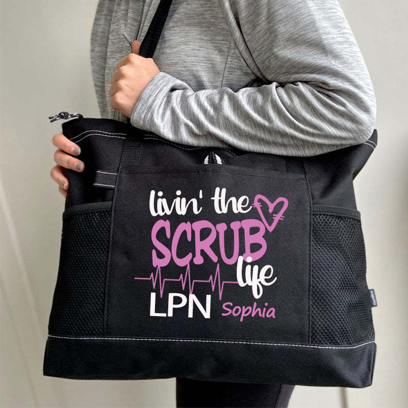 Livin the Scrub Life Nurse Personalized Tote Bag，RN, LPN, CNA Personalized Tote bag
