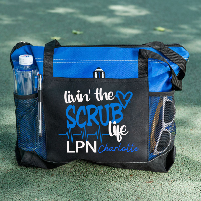 Livin the Scrub Life Nurse Personalized Tote Bag，RN, LPN, CNA Personalized Tote bag