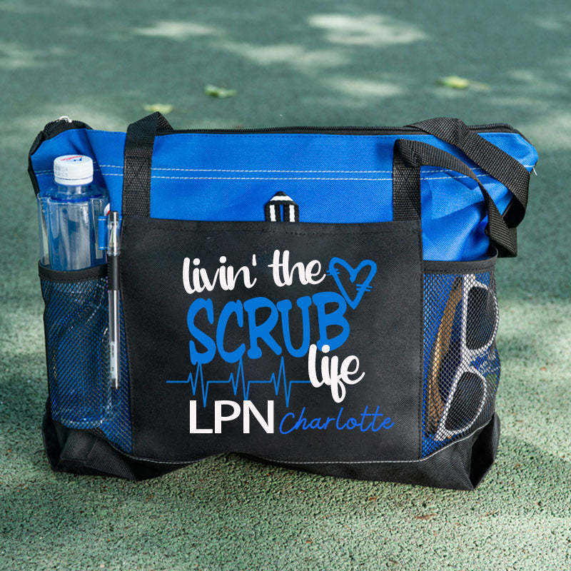 Livin the Scrub Life Nurse Personalized Tote Bag，RN, LPN, CNA Personalized Tote bag