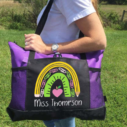 Teacher tote bag, personalized rainbow bag