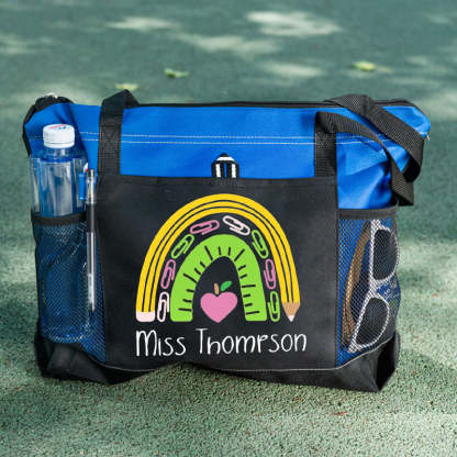 Teacher tote bag, personalized rainbow bag