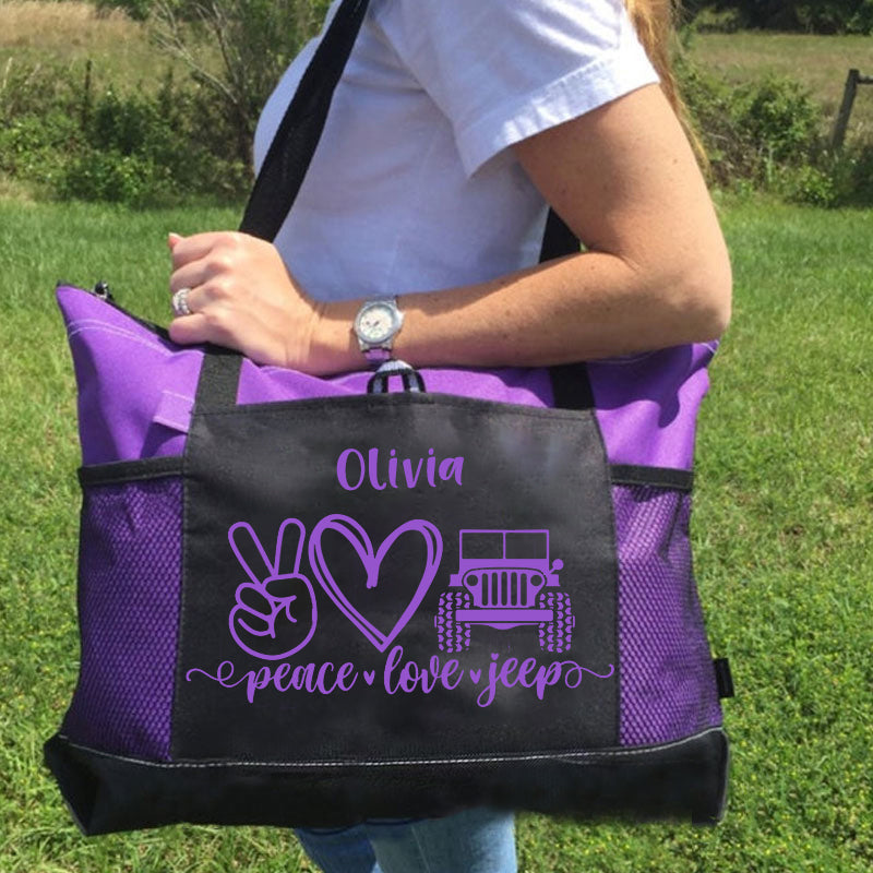 Personalized peace & love & jeep Tote Bag