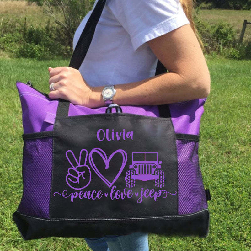Personalized peace & love & jeep Tote Bag