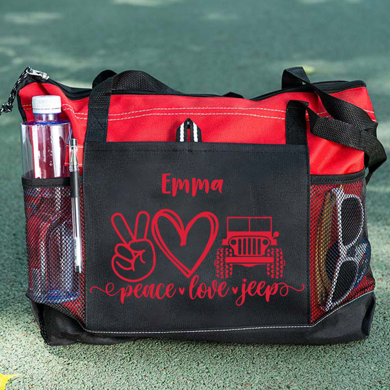 Personalized peace & love & jeep Tote Bag