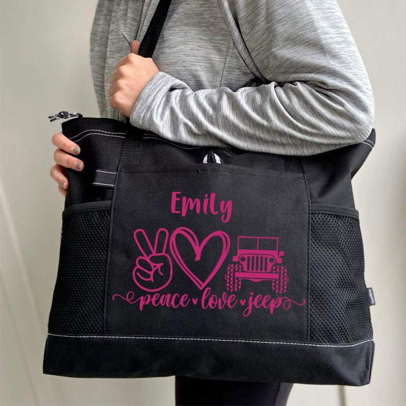 Personalized peace & love & jeep Tote Bag