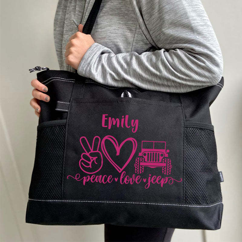 Personalized peace & love & jeep Tote Bag