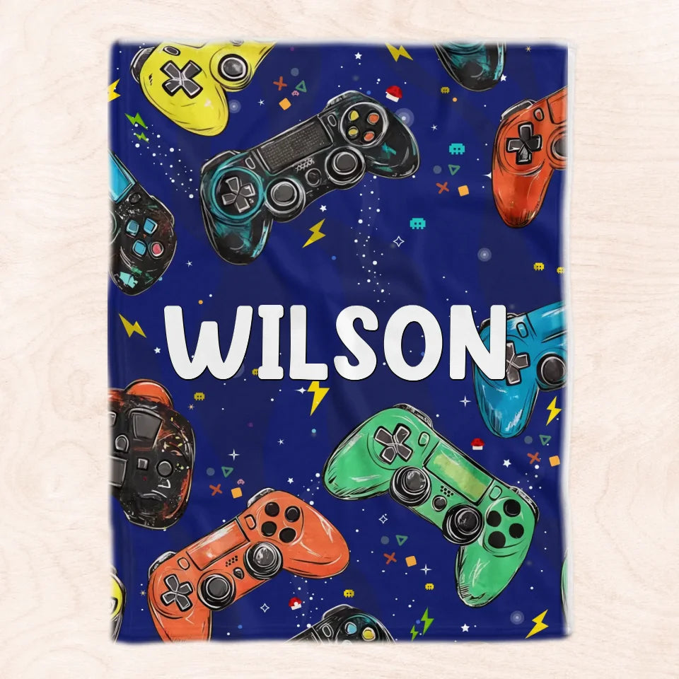 Video Game, Game Console - Personalized Blanket, Gift For Gamer/Kids, Custom Name Blanket