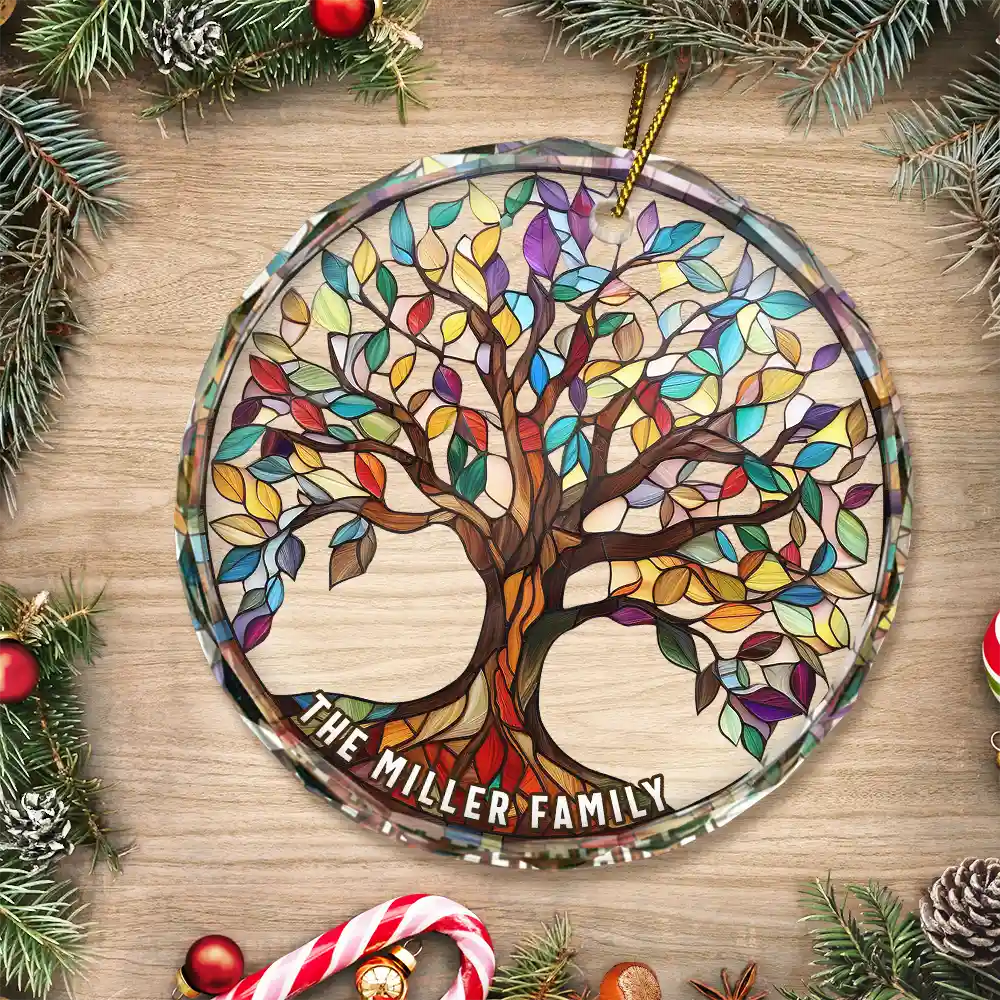 Family Tree Of Life - Personalized Circle Glass Ornament