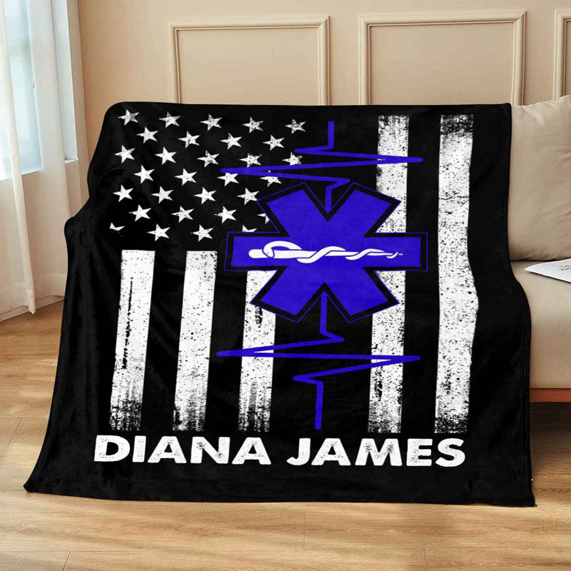 Medical Worker Gift, Personalized EMS EMT Paramedic Thin White Line Blanket