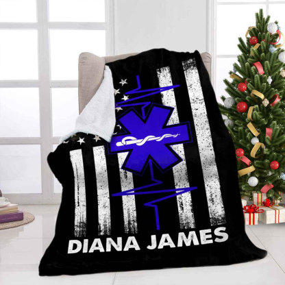 Medical Worker Gift, Personalized EMS EMT Paramedic Thin White Line Blanket
