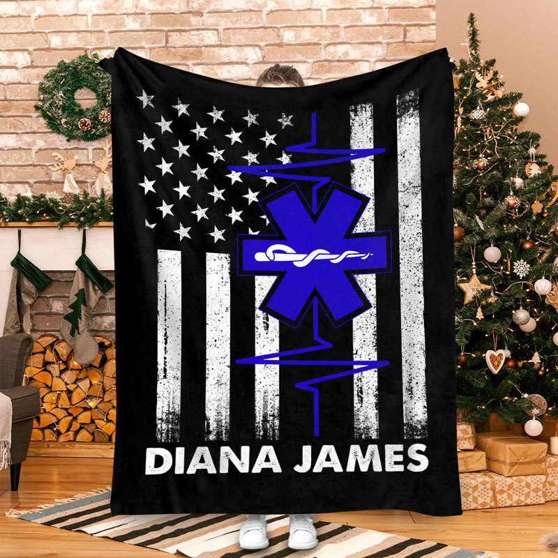Medical Worker Gift, Personalized EMS EMT Paramedic Thin White Line Blanket