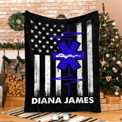 Medical Worker Gift, Personalized EMS EMT Paramedic Thin White Line Blanket