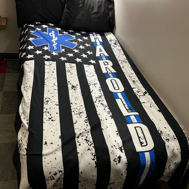 Medical Worker Gift, Personalized EMS EMT Paramedic Thin White Line Blanket