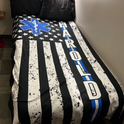 Medical Worker Gift, Personalized EMS EMT Paramedic Thin White Line Blanket