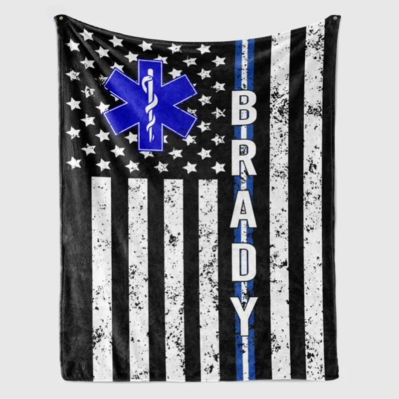 Medical Worker Gift, Personalized EMS EMT Paramedic Thin White Line Blanket