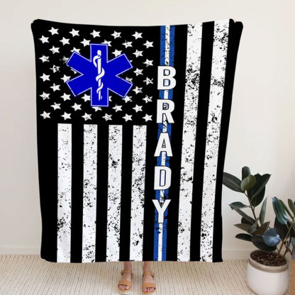 Medical Worker Gift, Personalized EMS EMT Paramedic Thin White Line Blanket