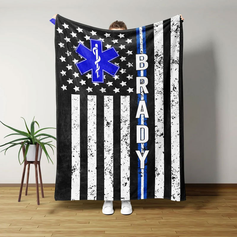 Medical Worker Gift, Personalized EMS EMT Paramedic Thin White Line Blanket