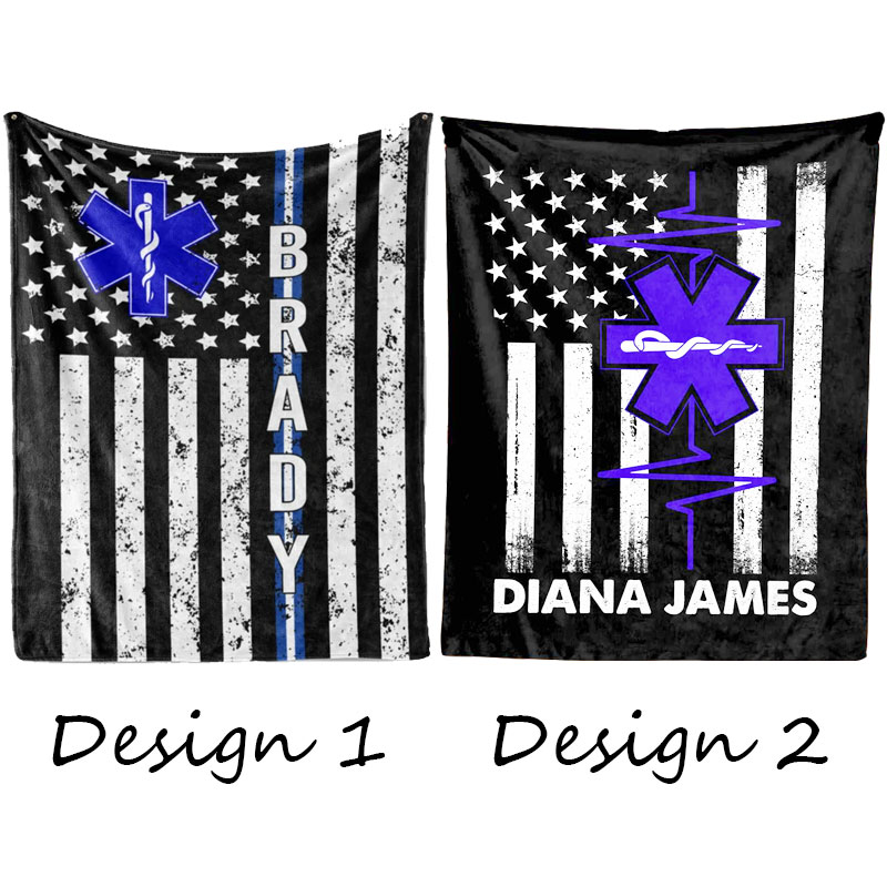 Medical Worker Gift, Personalized EMS EMT Paramedic Thin White Line Blanket