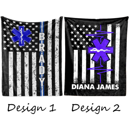 Medical Worker Gift, Personalized EMS EMT Paramedic Thin White Line Blanket