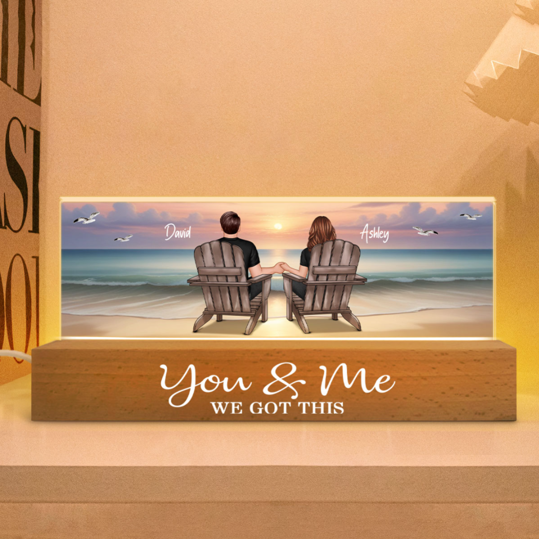 Eternal Sunset Beach Couple Personalized Acrylic LED Night Light Heartfelt Anniversary Gift