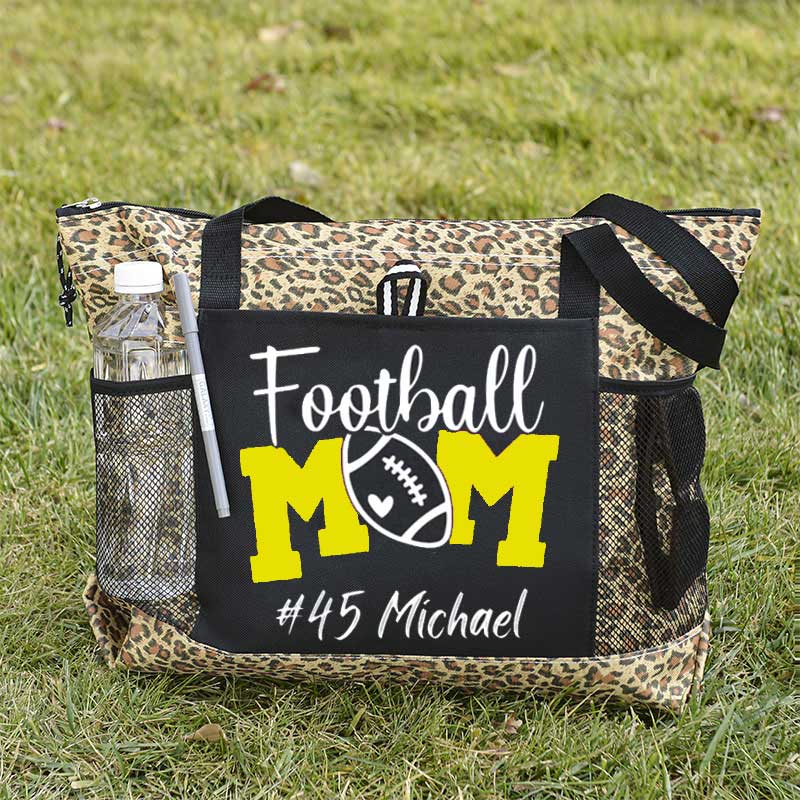 Personalized Football Mom Tote Bag with Name and Number