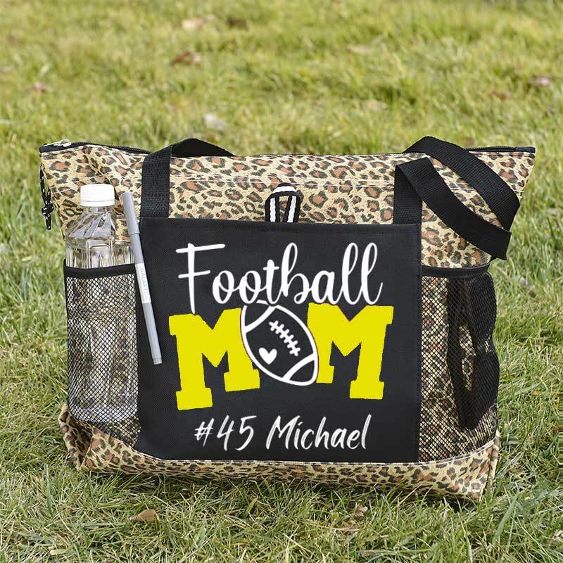 Personalized Football Mom Tote Bag with Name and Number