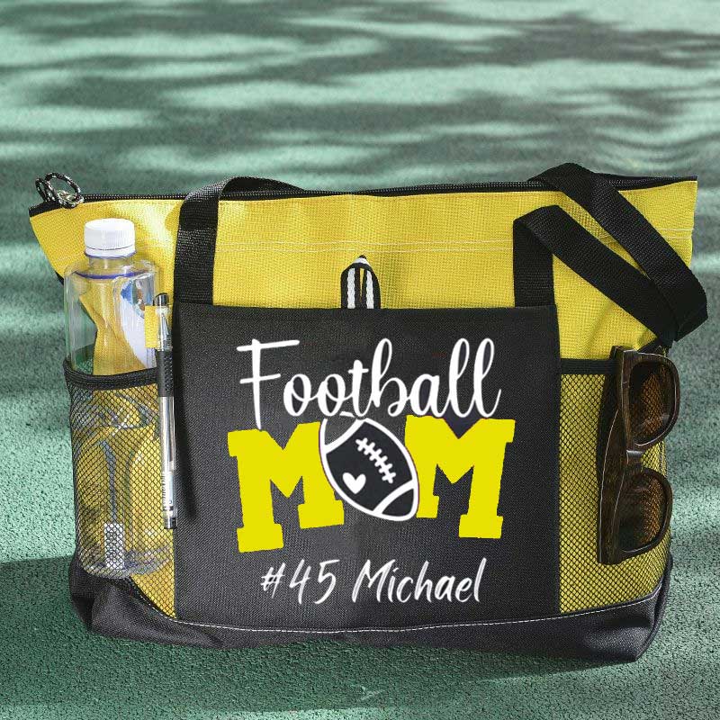 Personalized Football Mom Tote Bag with Name and Number