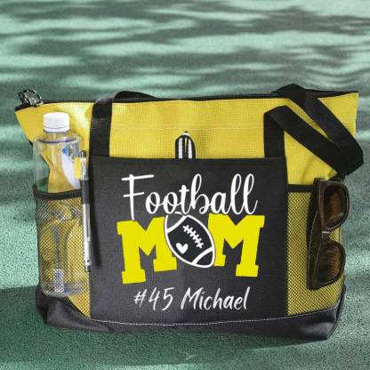 Personalized Football Mom Tote Bag with Name and Number