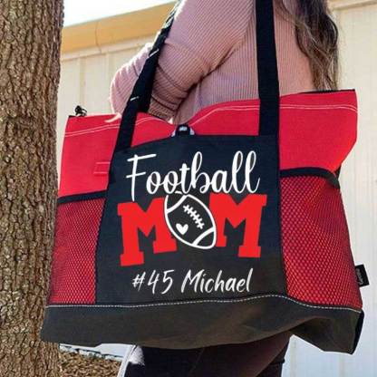 Personalized Football Mom Tote Bag with Name and Number