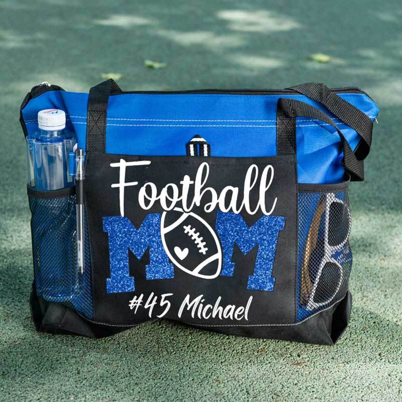 Personalized Football Mom Tote Bag with Name and Number