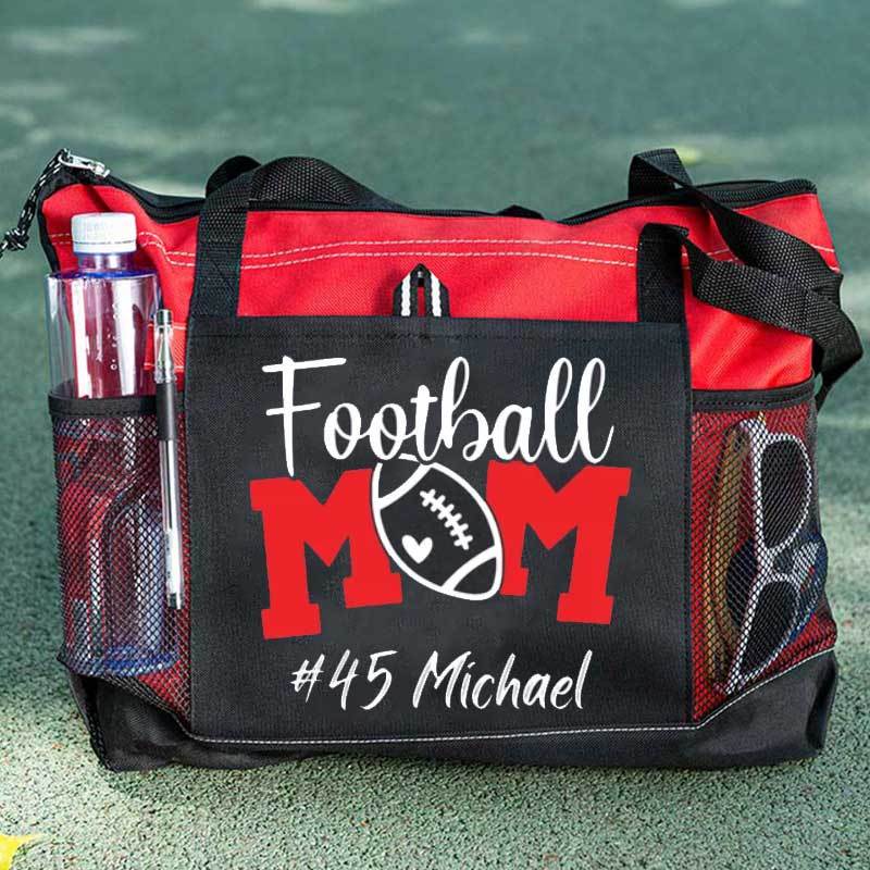 Personalized Football Mom Tote Bag with Name and Number