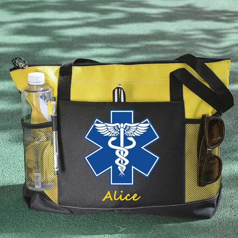 Custom EMT Health Care Caduceus Blue Medical Symbol Tote Bag