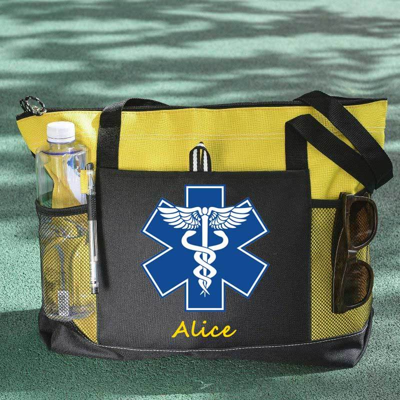 Custom EMT Health Care Caduceus Blue Medical Symbol Tote Bag