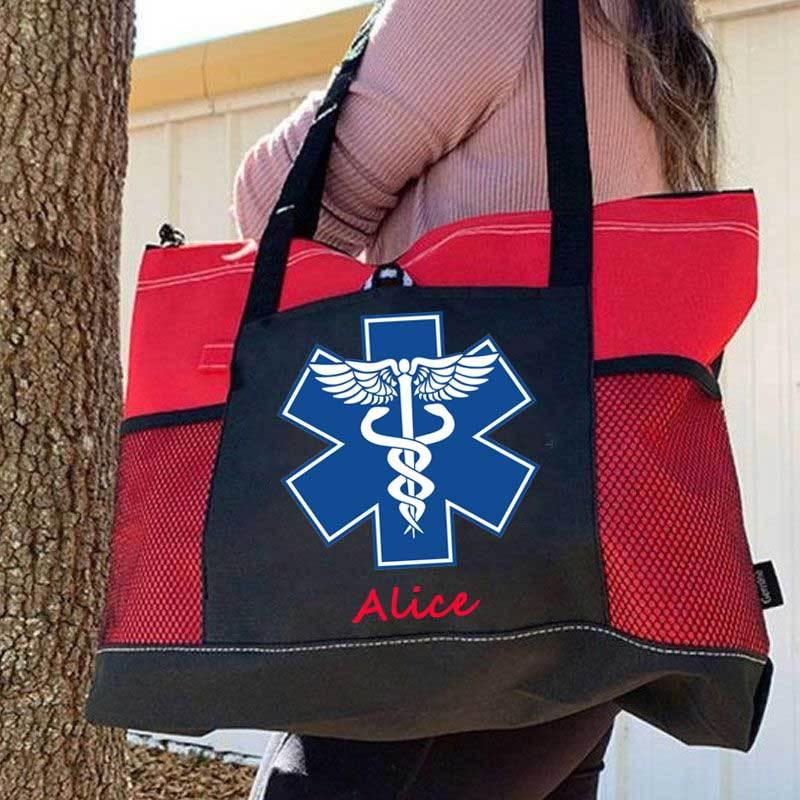 Custom EMT Health Care Caduceus Blue Medical Symbol Tote Bag